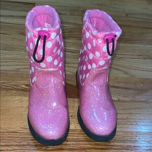 MINNIE MOUSE Pull Pink Glitter Polka Dot Boots Toddler 11